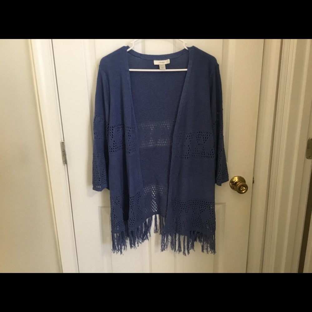 Blue Fringed Open Cardigan